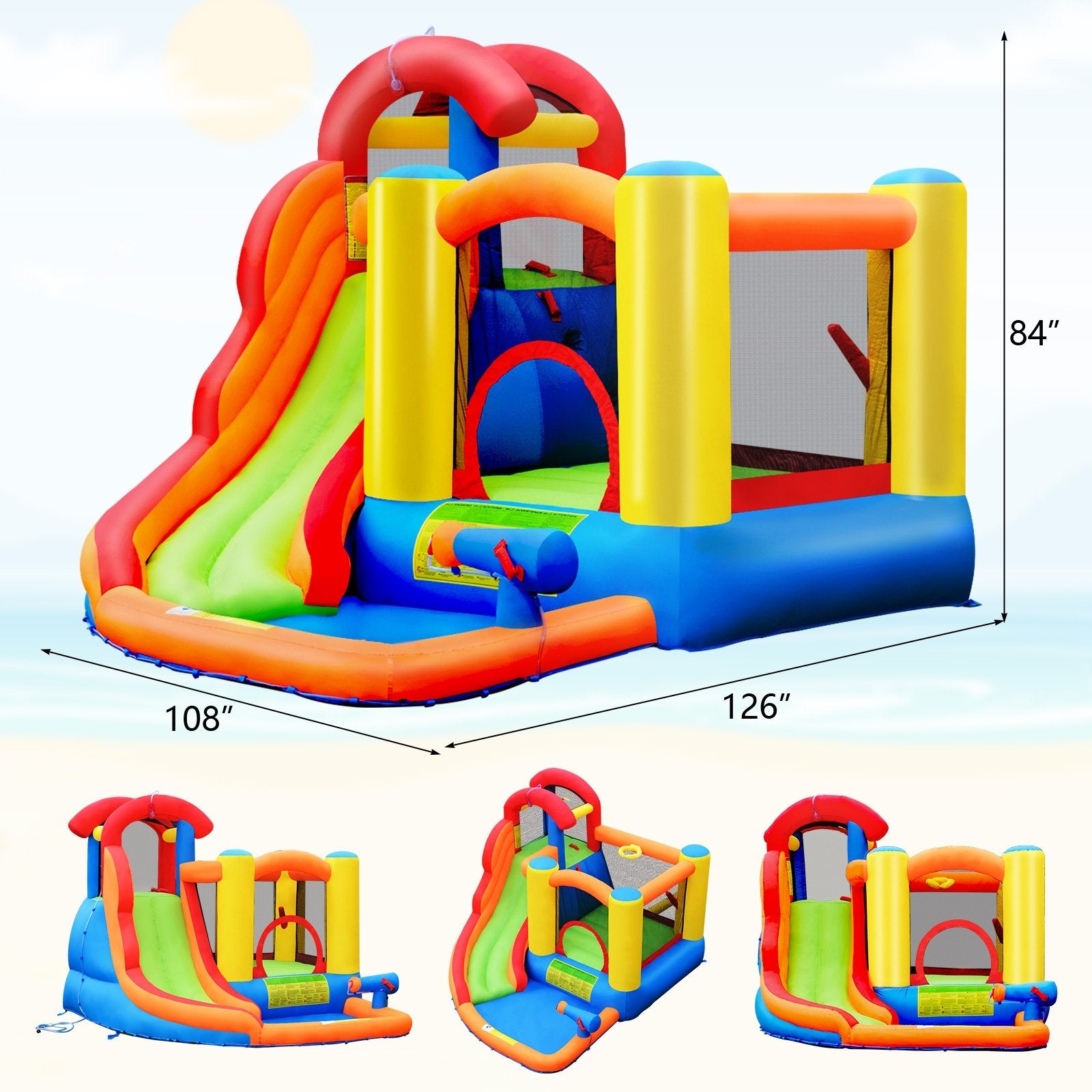6-in-1 Water Park Bounce House for Outdoor Fun with Blower and Splash Pool - Gallery Canada