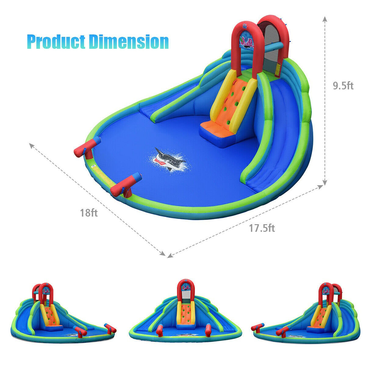 Inflatable Water Slide Bounce House with Mighty Splash Pool, Blue - Gallery Canada