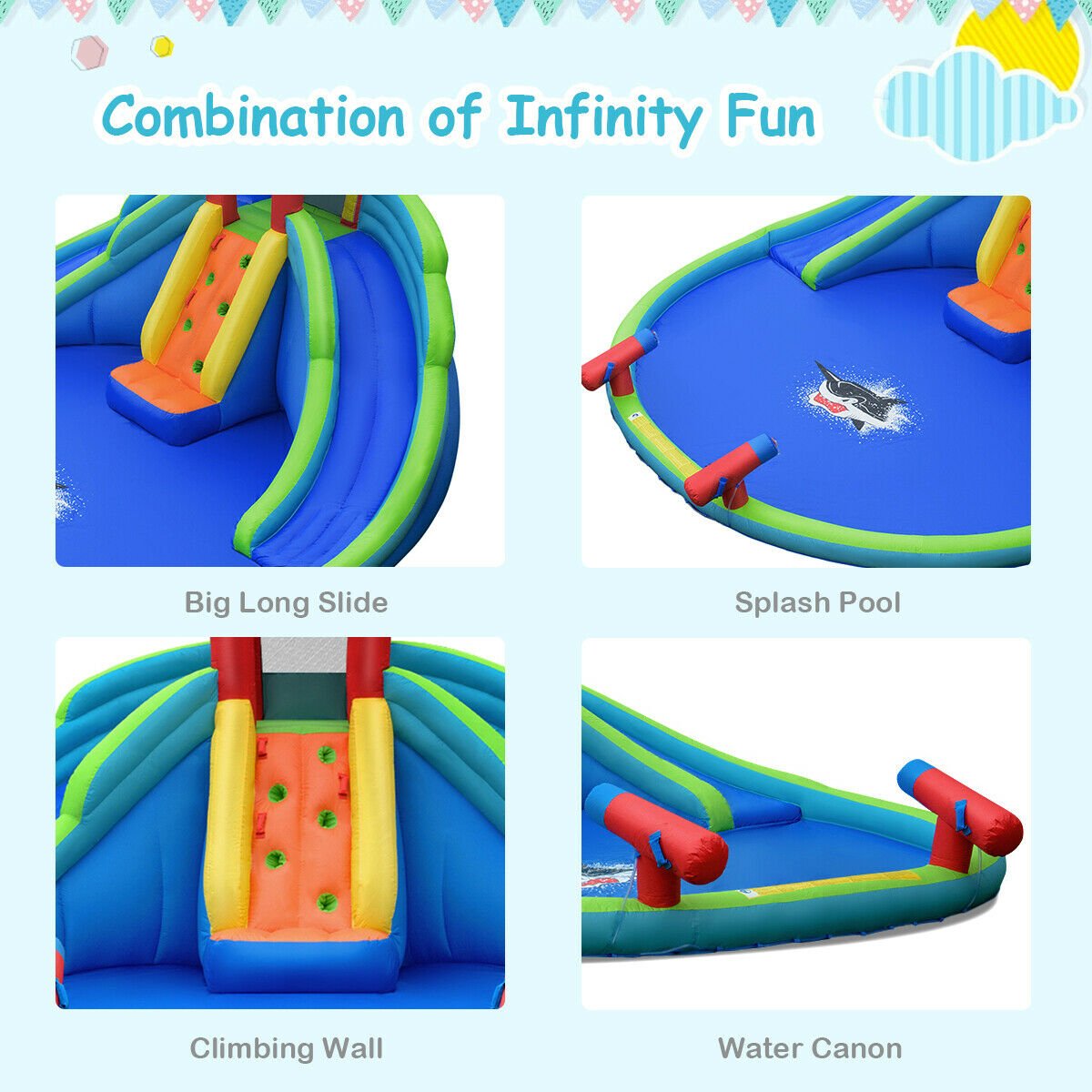 Inflatable Water Slide Bounce House with Mighty Splash Pool, Blue Bounce House   at Gallery Canada