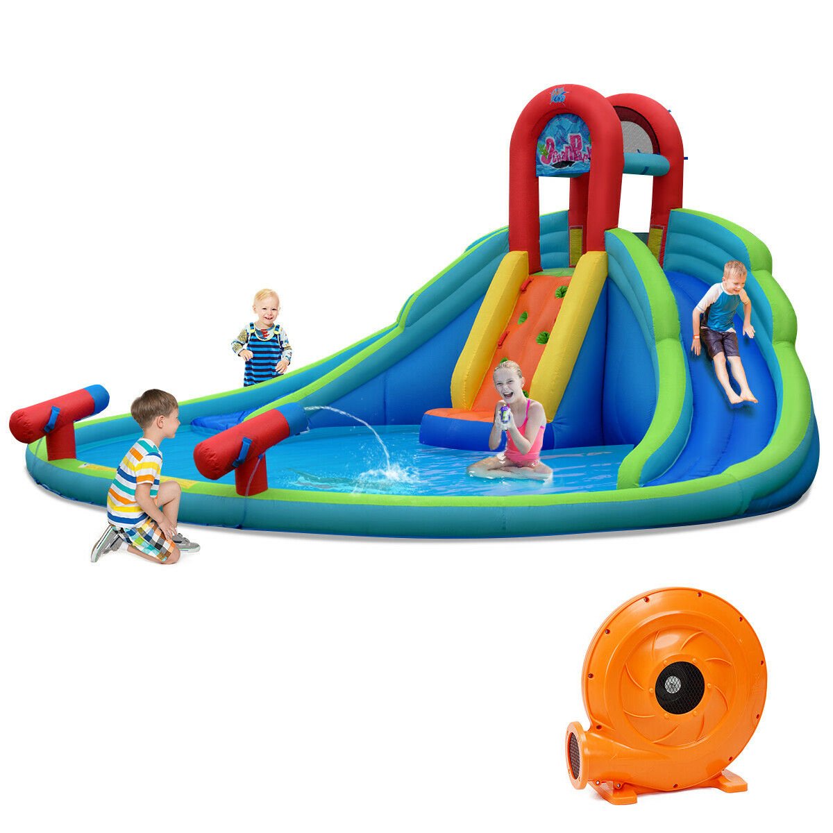 Inflatable Water Slide Bounce House with Mighty Splash Pool, Blue - Gallery Canada