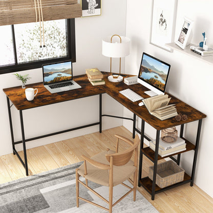 L Shaped Computer Desk with 2 Outlets and 2 USB Ports, Brown L-Shaped Desks   at Gallery Canada