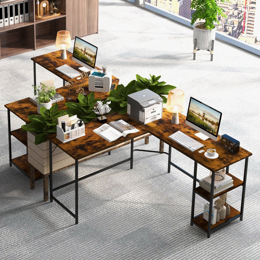 L Shaped Computer Desk with 2 Outlets and 2 USB Ports, Brown L-Shaped Desks   at Gallery Canada