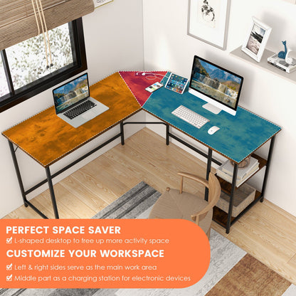 L Shaped Computer Desk with 2 Outlets and 2 USB Ports, Brown L-Shaped Desks   at Gallery Canada