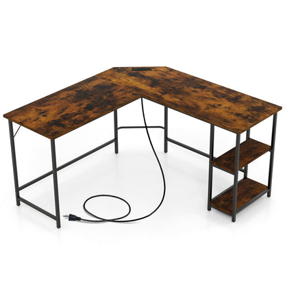 L Shaped Computer Desk with 2 Outlets and 2 USB Ports, Brown L-Shaped Desks   at Gallery Canada