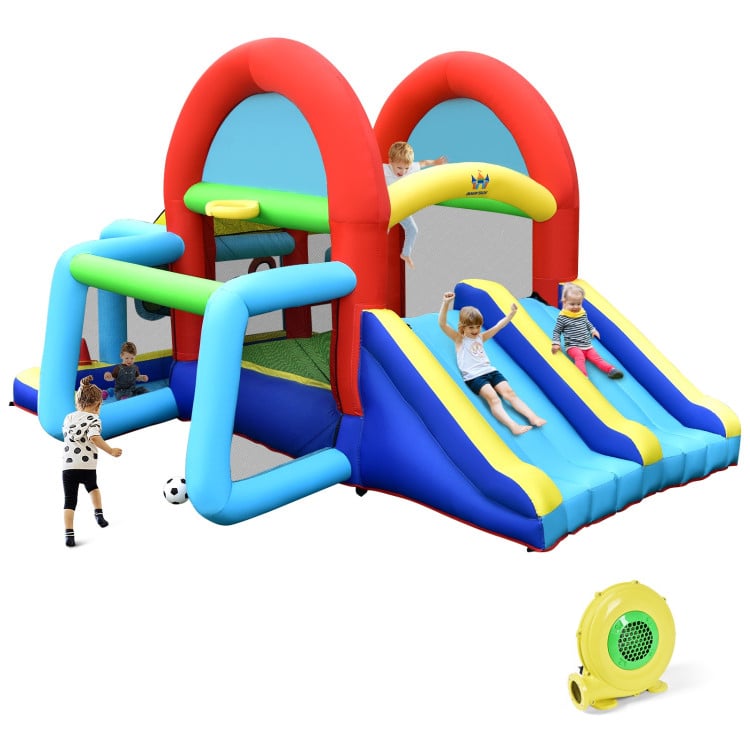 Inflatable Jumping Castle Bounce House with Dual Slides and 480W Blower Bounce House Blue, green, red, yellow at Gallery Canada
