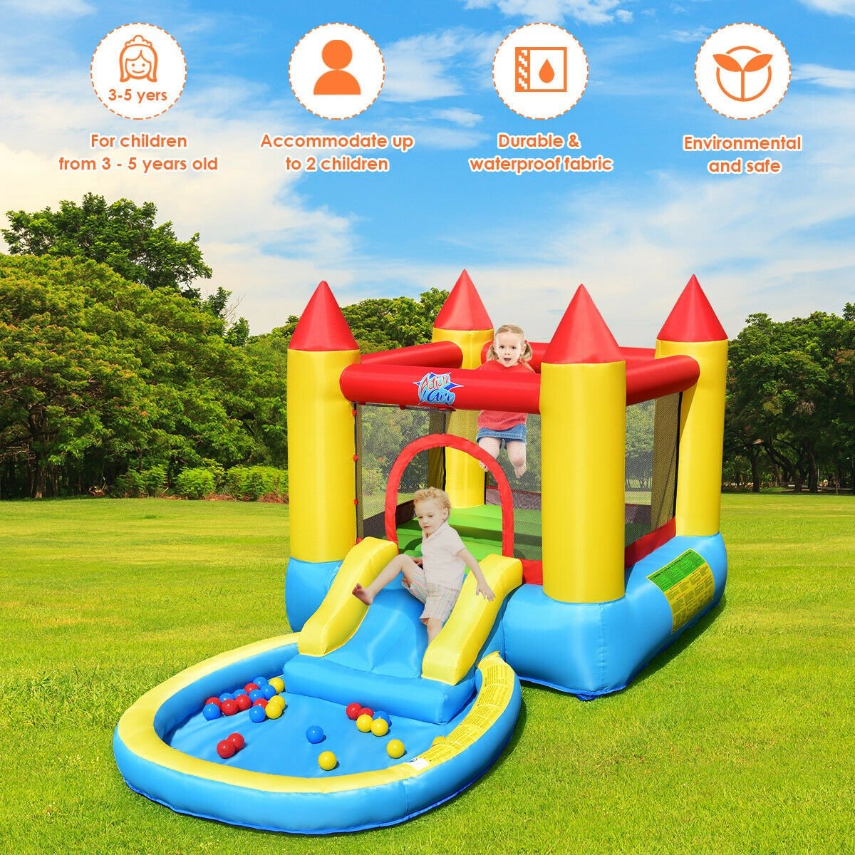 Inflatable Kids Slide Bounce House with 580w Blower - Gallery Canada