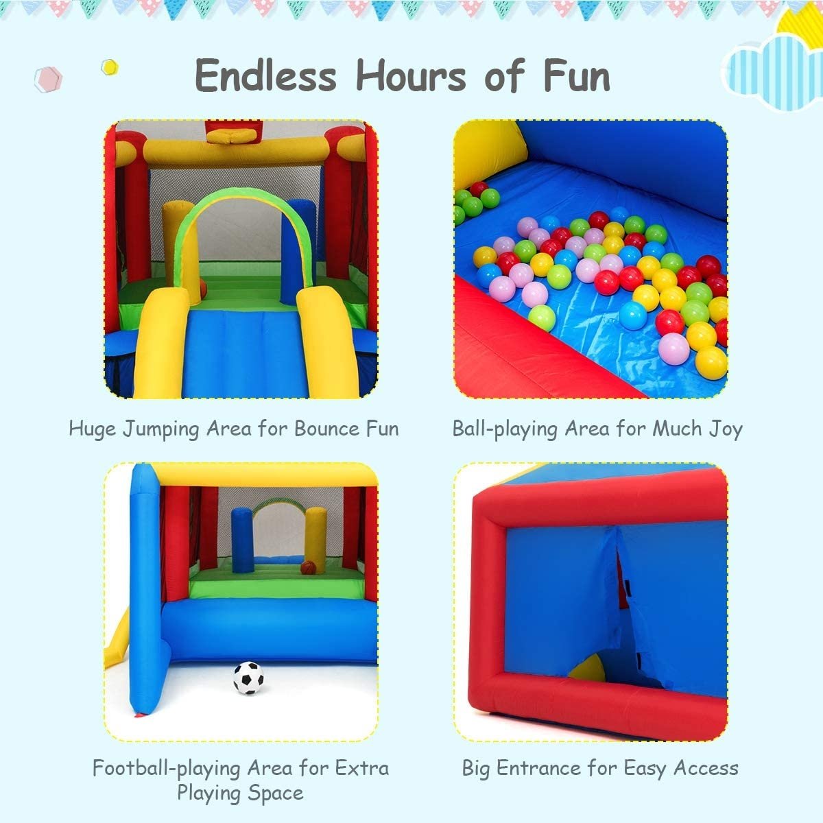 7-in-1 Kids Inflatable Bounce House with Ocean Balls and 480W Blower Bounce House   at Gallery Canada