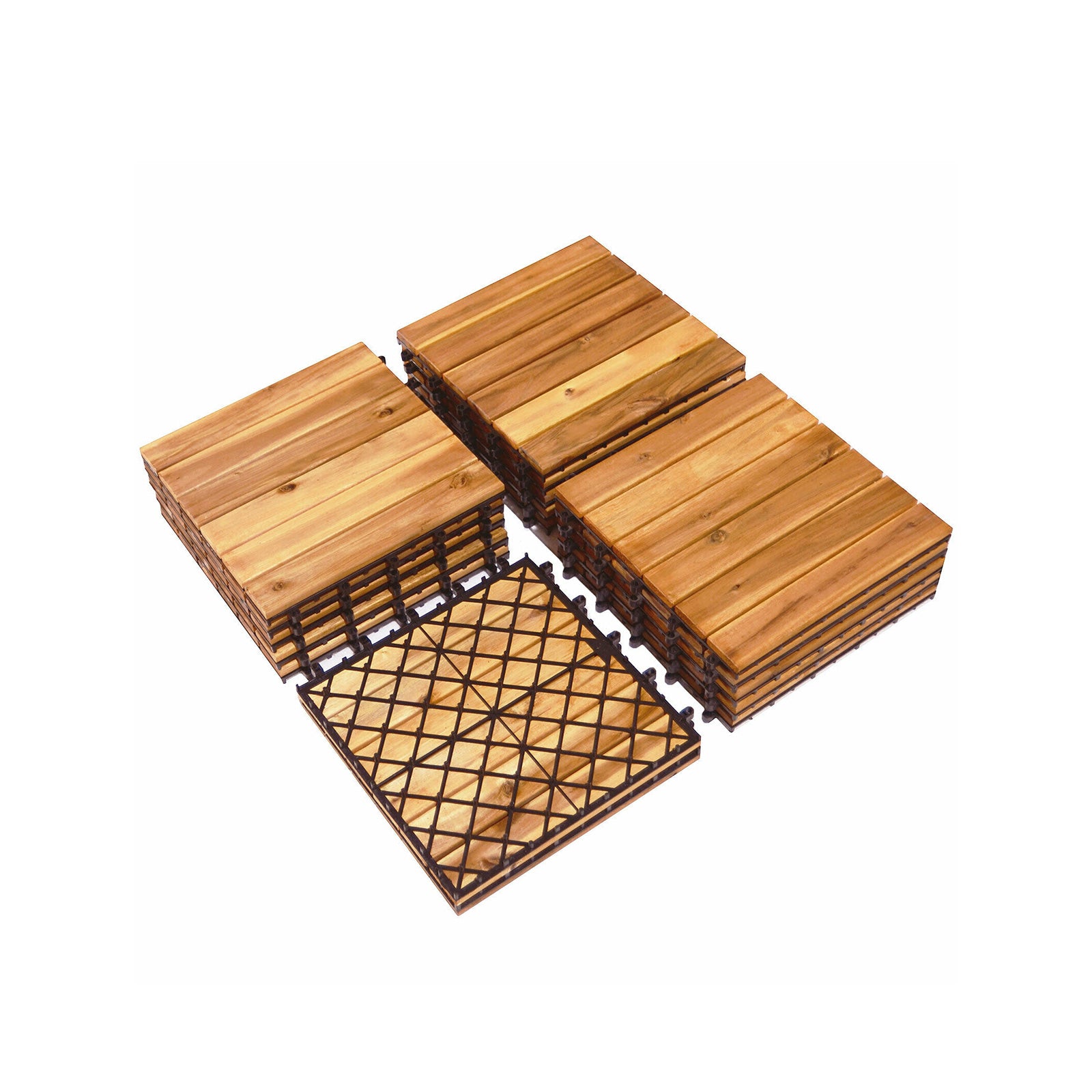 27 Pieces Interlocking Acacia Wood Interlocking Patio Deck Tile, Natural Decorative Fencing & Flooring at Gallery Canada