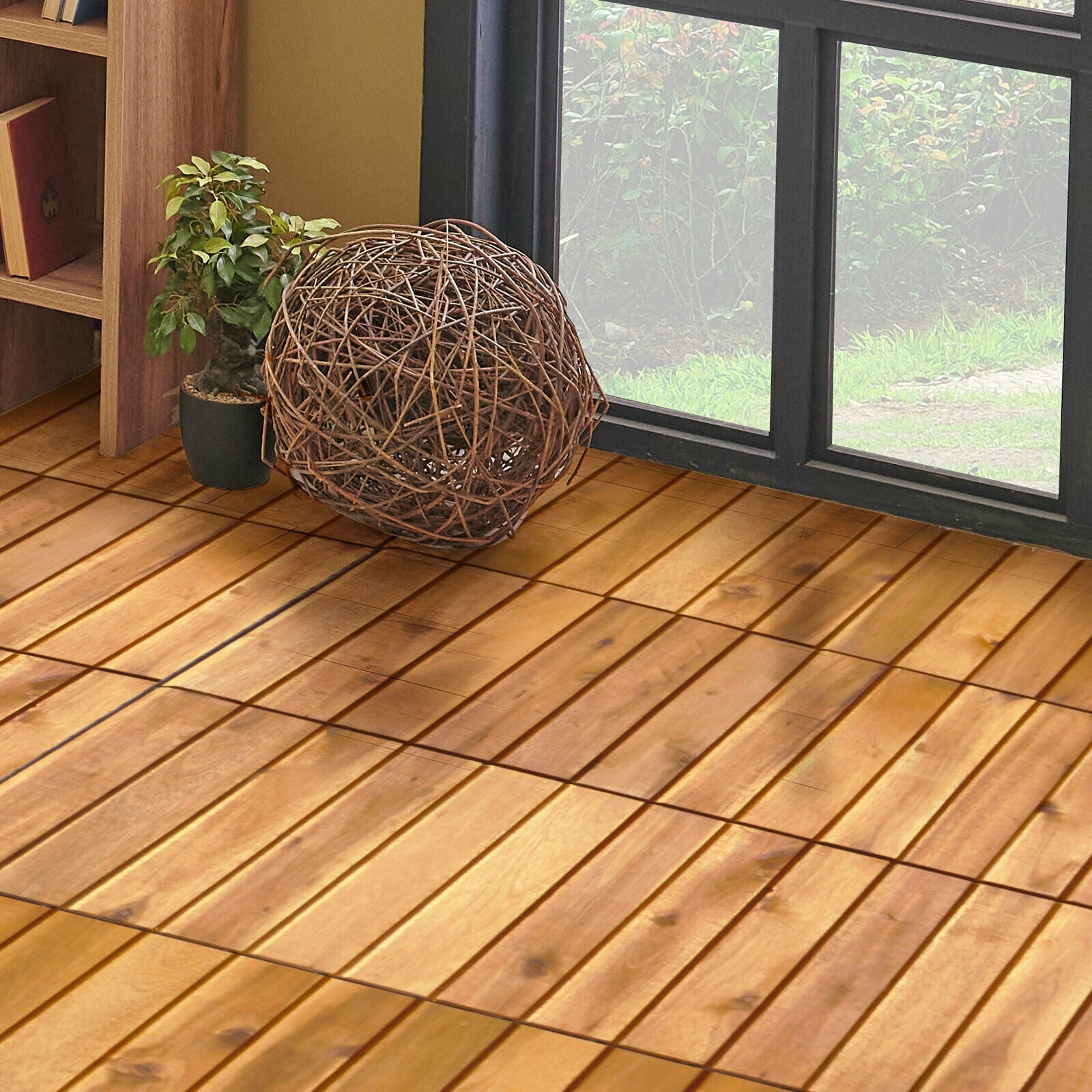 27 Pieces Interlocking Acacia Wood Interlocking Patio Deck Tile, Natural Decorative Fencing & Flooring at Gallery Canada