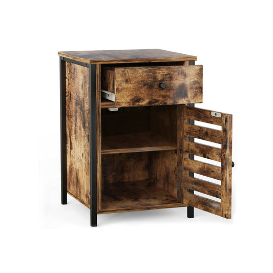 Industrial Nightstand with Drawer and Adjustable Shelf, Rustic Brown - Gallery Canada
