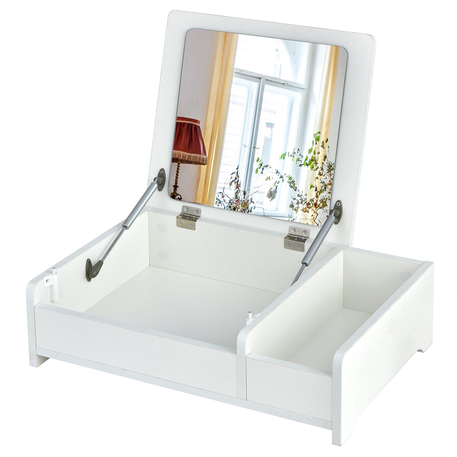 Compact Bay Window Makeup Dressing Table with Flip-Top Mirror, White - Gallery Canada
