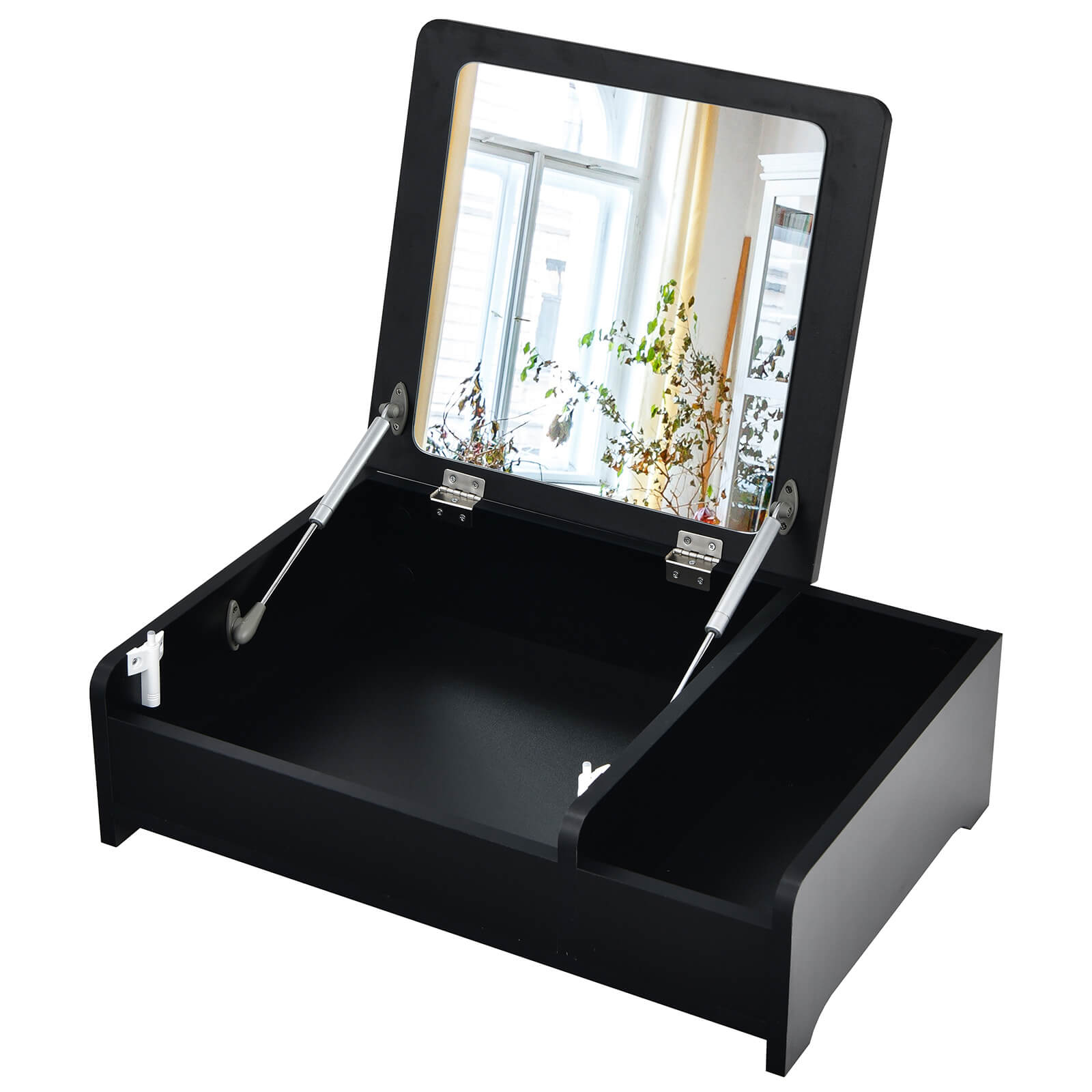 Compact Bay Window Makeup Dressing Table with Flip-Top Mirror, Black Makeup Vanities   at Gallery Canada