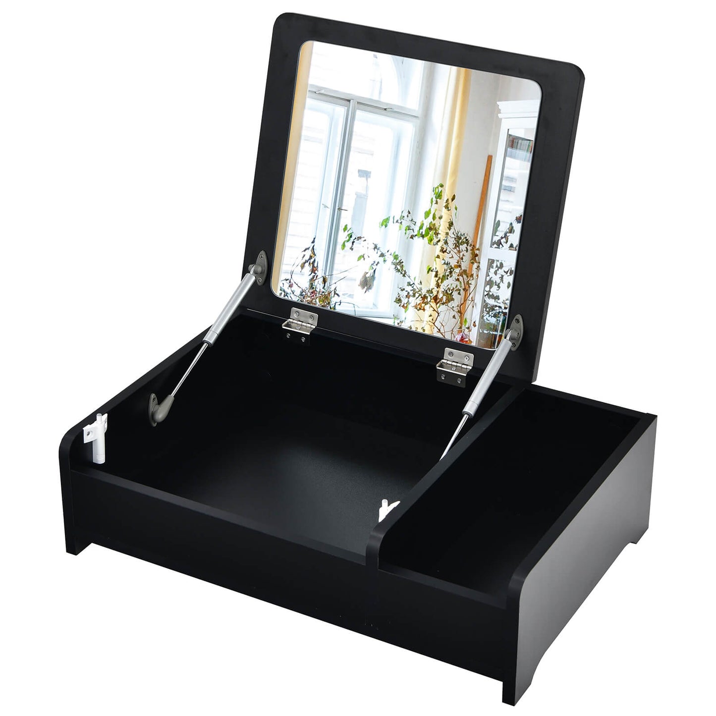 Compact Bay Window Makeup Dressing Table with Flip-Top Mirror, Black - Gallery Canada