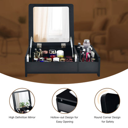 Compact Bay Window Makeup Dressing Table with Flip-Top Mirror, Black - Gallery Canada