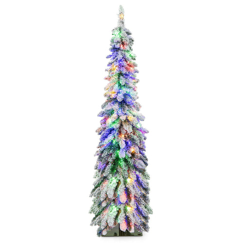 4/5/6 Feet Pre-Lit Artificial Christmas Tree Snow-Flocked Slim Pencil Xmas Decor-5 ft, White