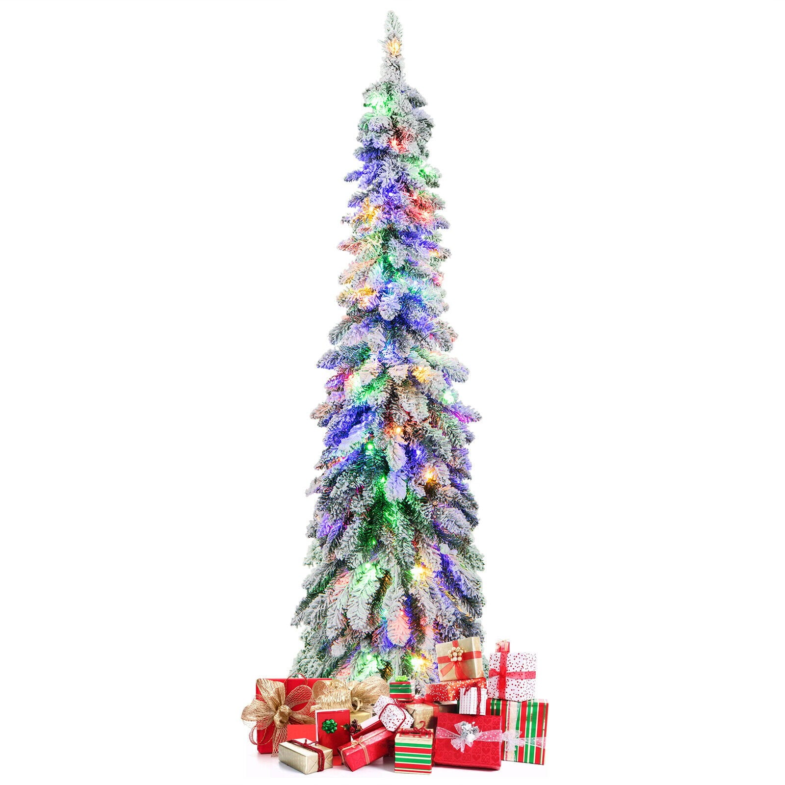 4/5/6 Feet Pre-Lit Artificial Christmas Tree Snow-Flocked Slim Pencil Xmas Decor-5 ft, White Christmas Tree   at Gallery Canada