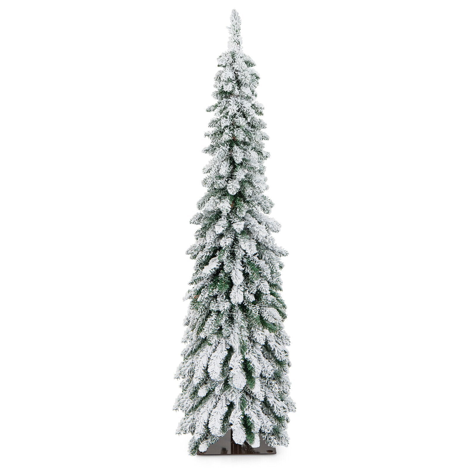 4/5/6 Feet Pre-Lit Artificial Christmas Tree Snow-Flocked Slim Pencil Xmas Decor-5 ft, White Christmas Tree   at Gallery Canada