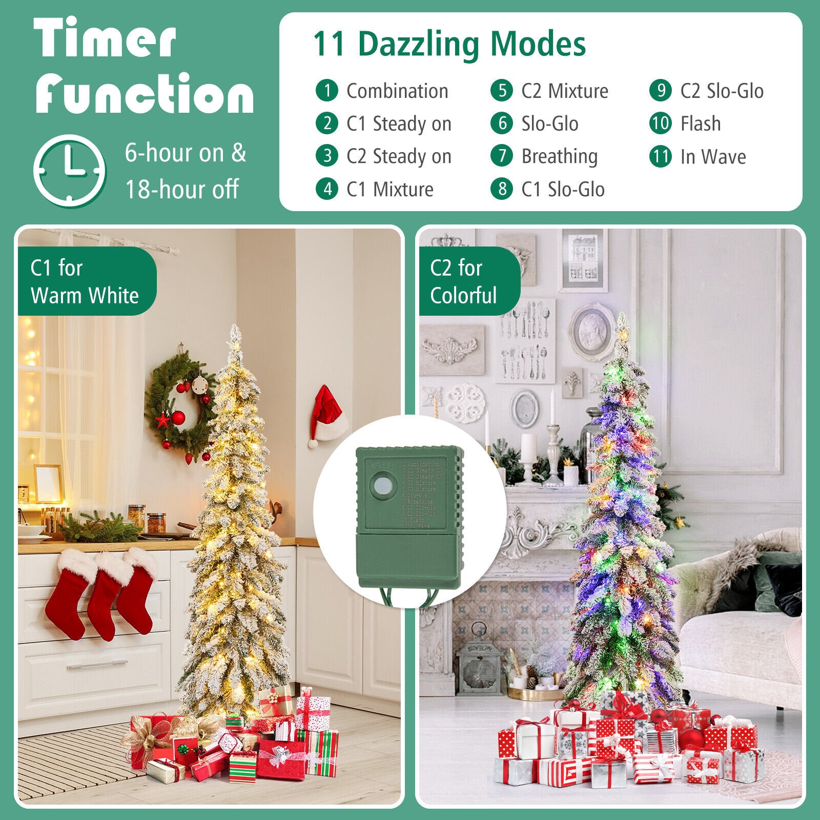 4/5/6 Feet Pre-Lit Artificial Christmas Tree Snow-Flocked Slim Pencil Xmas Decor-5 ft, White Christmas Tree   at Gallery Canada