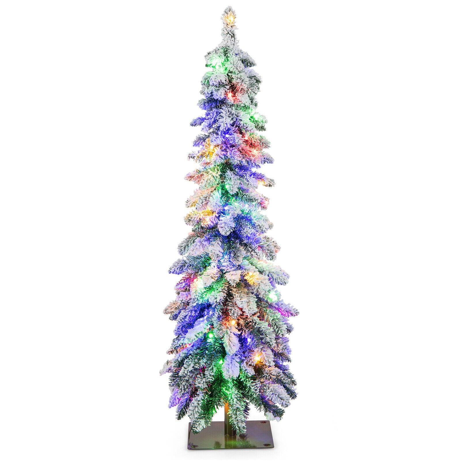 4 Feet Pre-Lit Artificial Christmas Tree Snow-Flocked Slim Pencil Xmas Decor, White Christmas Tree   at Gallery Canada