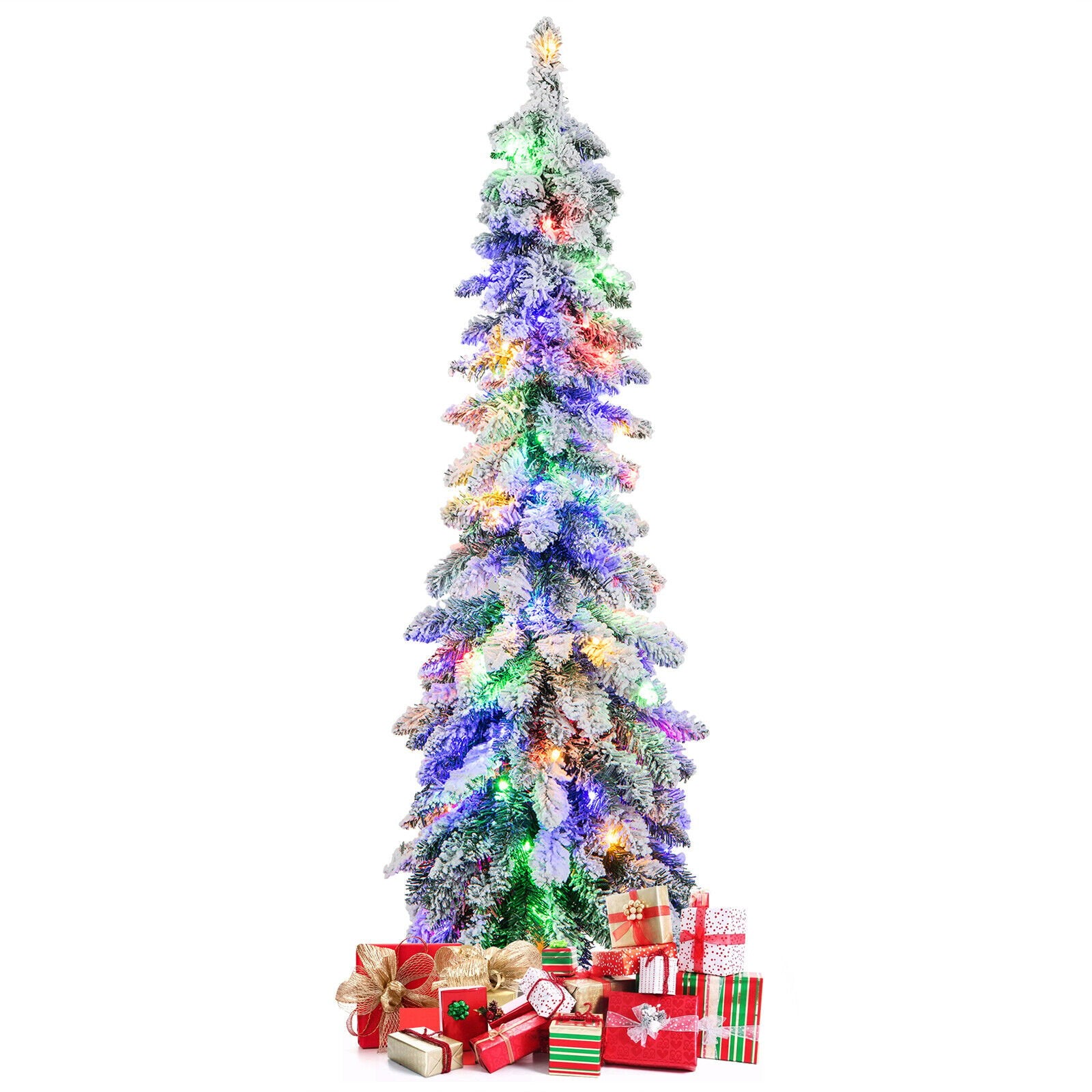 4 Feet Pre-Lit Artificial Christmas Tree Snow-Flocked Slim Pencil Xmas Decor, White Christmas Tree   at Gallery Canada