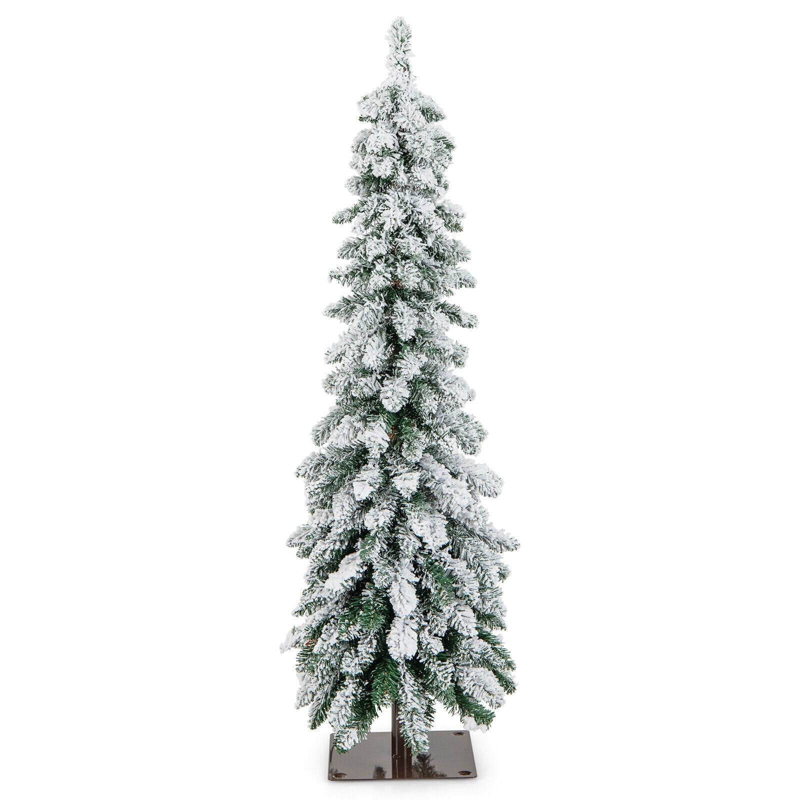 4 Feet Pre-Lit Artificial Christmas Tree Snow-Flocked Slim Pencil Xmas Decor, White Christmas Tree   at Gallery Canada