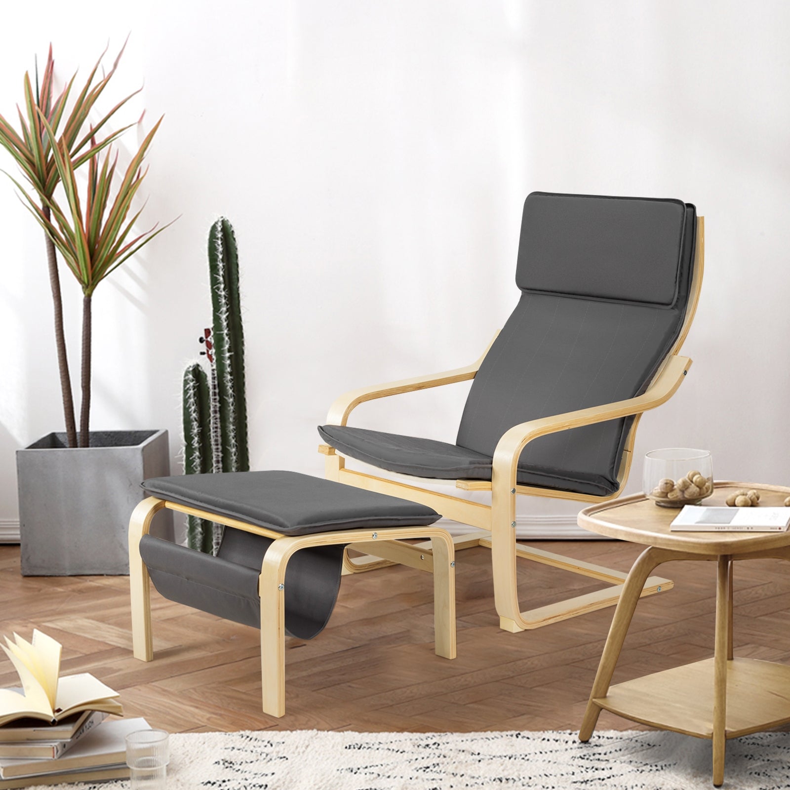 Relax Bentwood Lounge Chair  Set with Magazine Rack, Gray - Gallery Canada