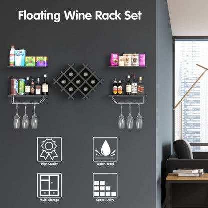 Set of 5 Wall Mount Wine Rack Set w/ Storage Shelves, Black Wine Racks   at Gallery Canada