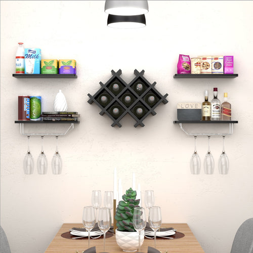 Set of 5 Wall Mount Wine Rack Set w/ Storage Shelves, Black