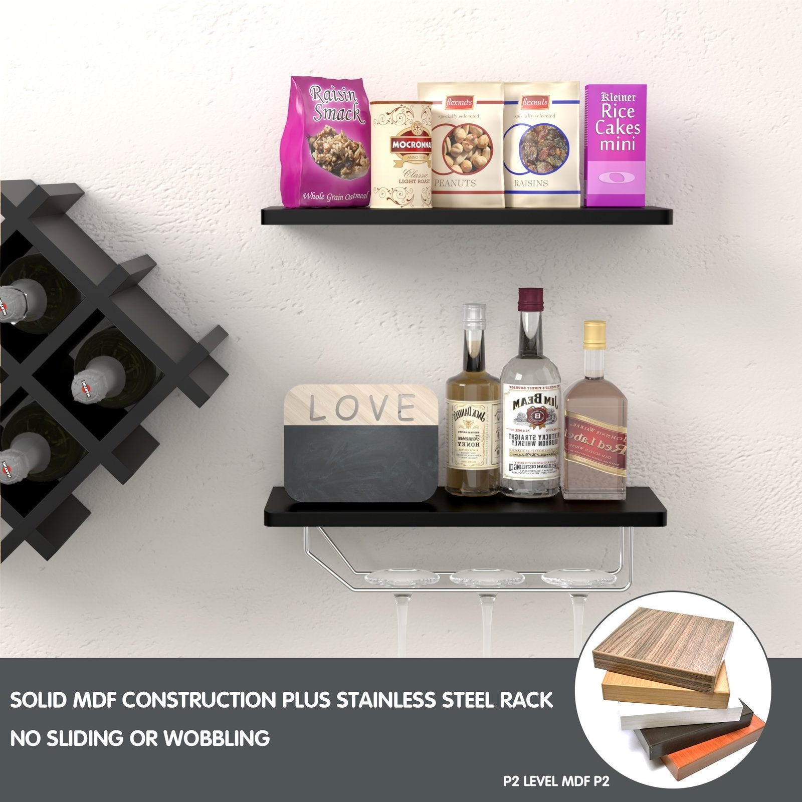 Set of 5 Wall Mount Wine Rack Set w/ Storage Shelves, Black Wine Racks   at Gallery Canada