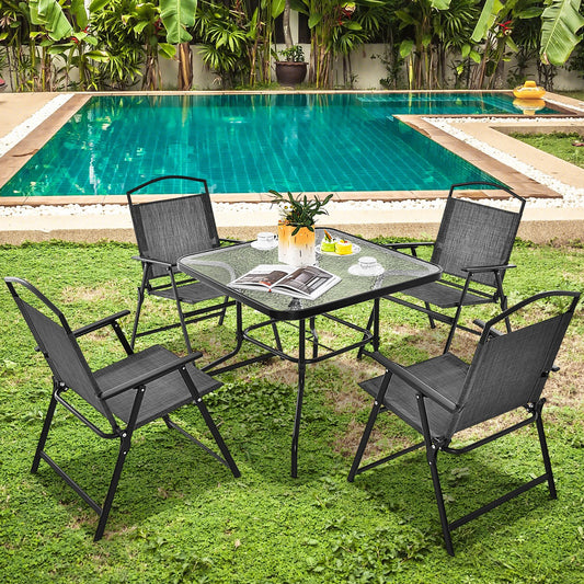 Patio Dining Set for 4 with Umbrella Hole, Gray - Gallery Canada