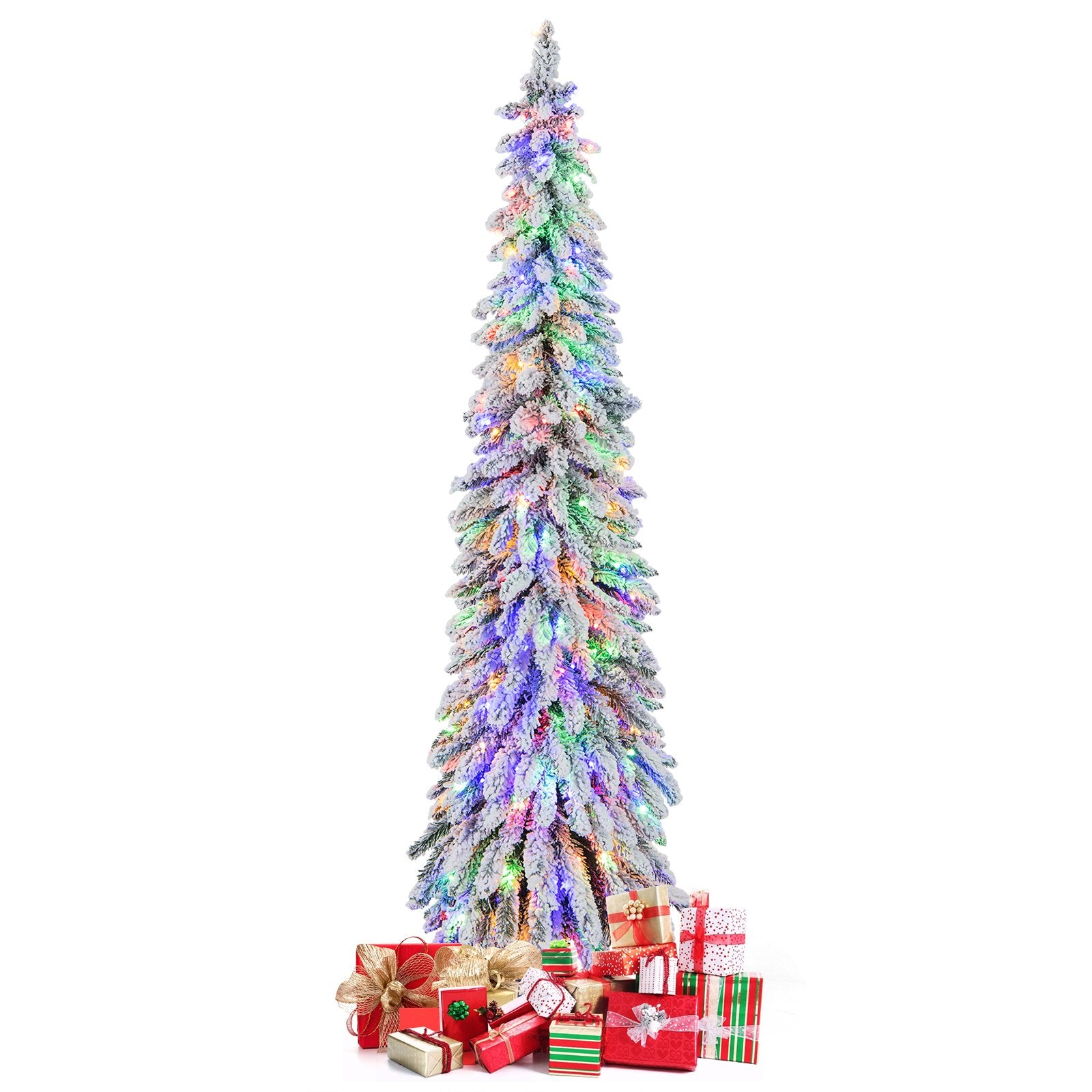 4/5/6 Feet Pre-Lit Artificial Christmas Tree Snow-Flocked Slim Pencil Xmas Decor-6 ft, White Christmas Tree   at Gallery Canada