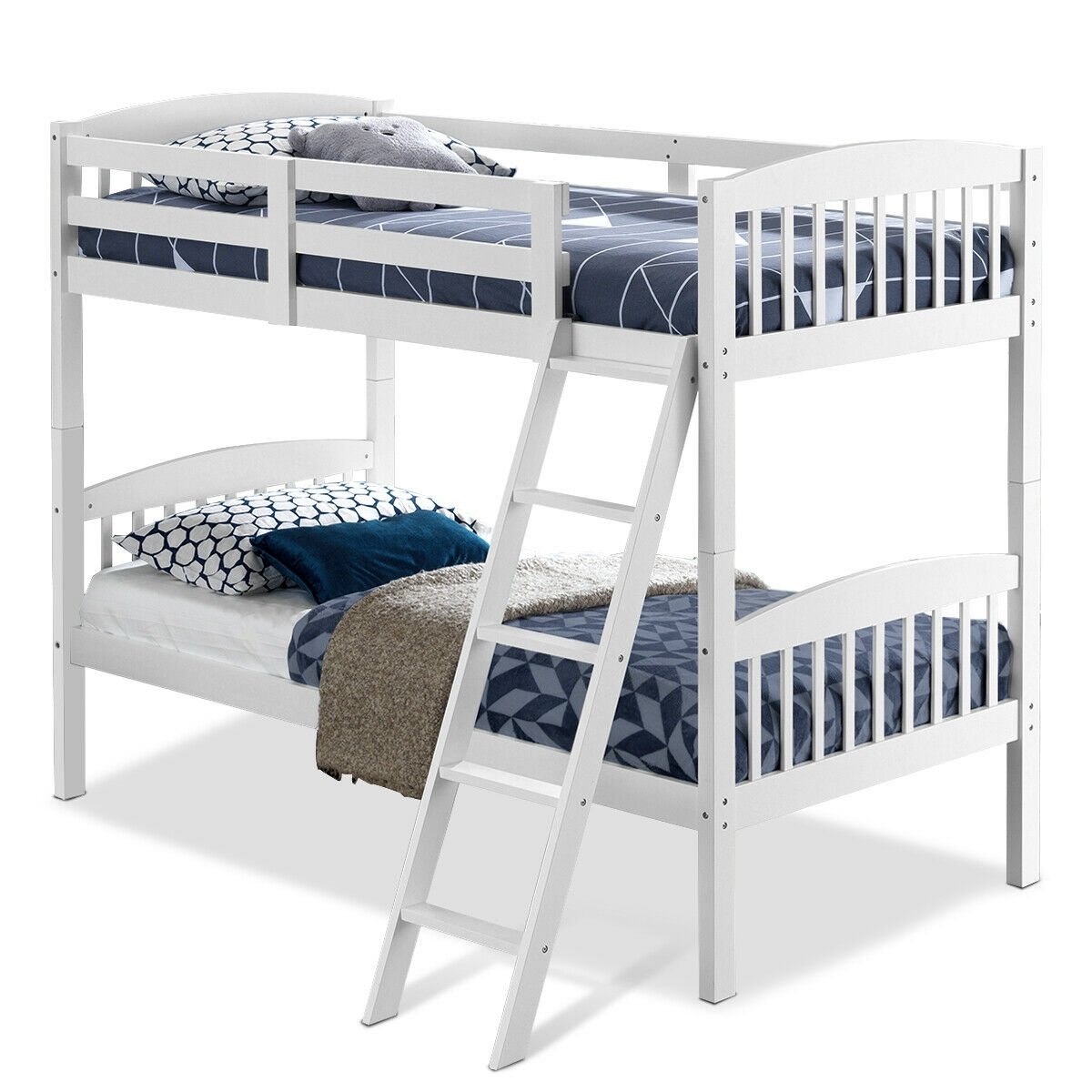 Hardwood Twin Bunk Beds with Individual Kid Bed Ladder, White Bunk Bed Frame   at Gallery Canada