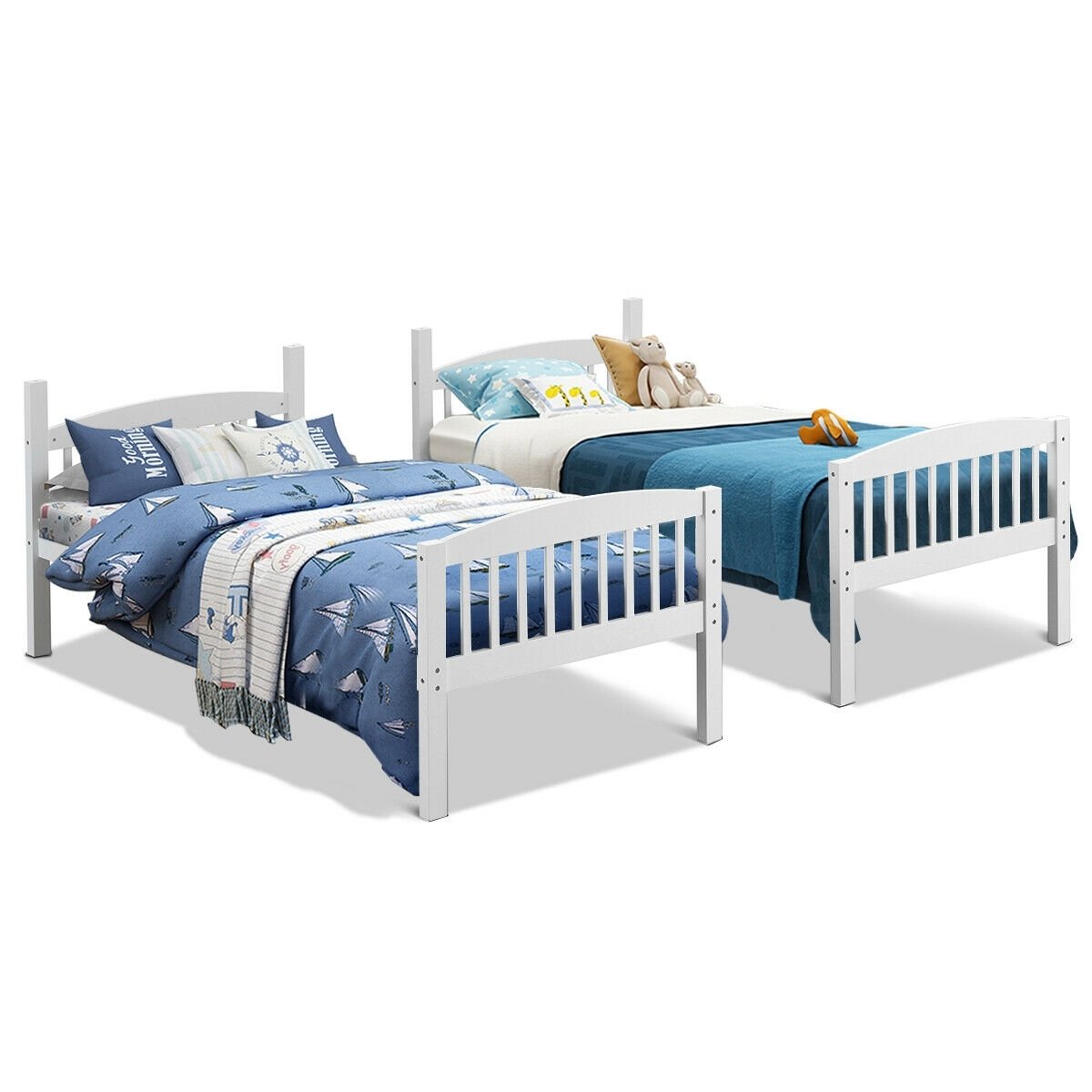 Hardwood Twin Bunk Beds with Individual Kid Bed Ladder, White Bunk Bed Frame   at Gallery Canada