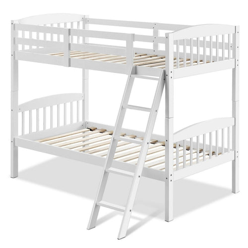 Hardwood Twin Bunk Beds with Individual Kid Bed Ladder, White