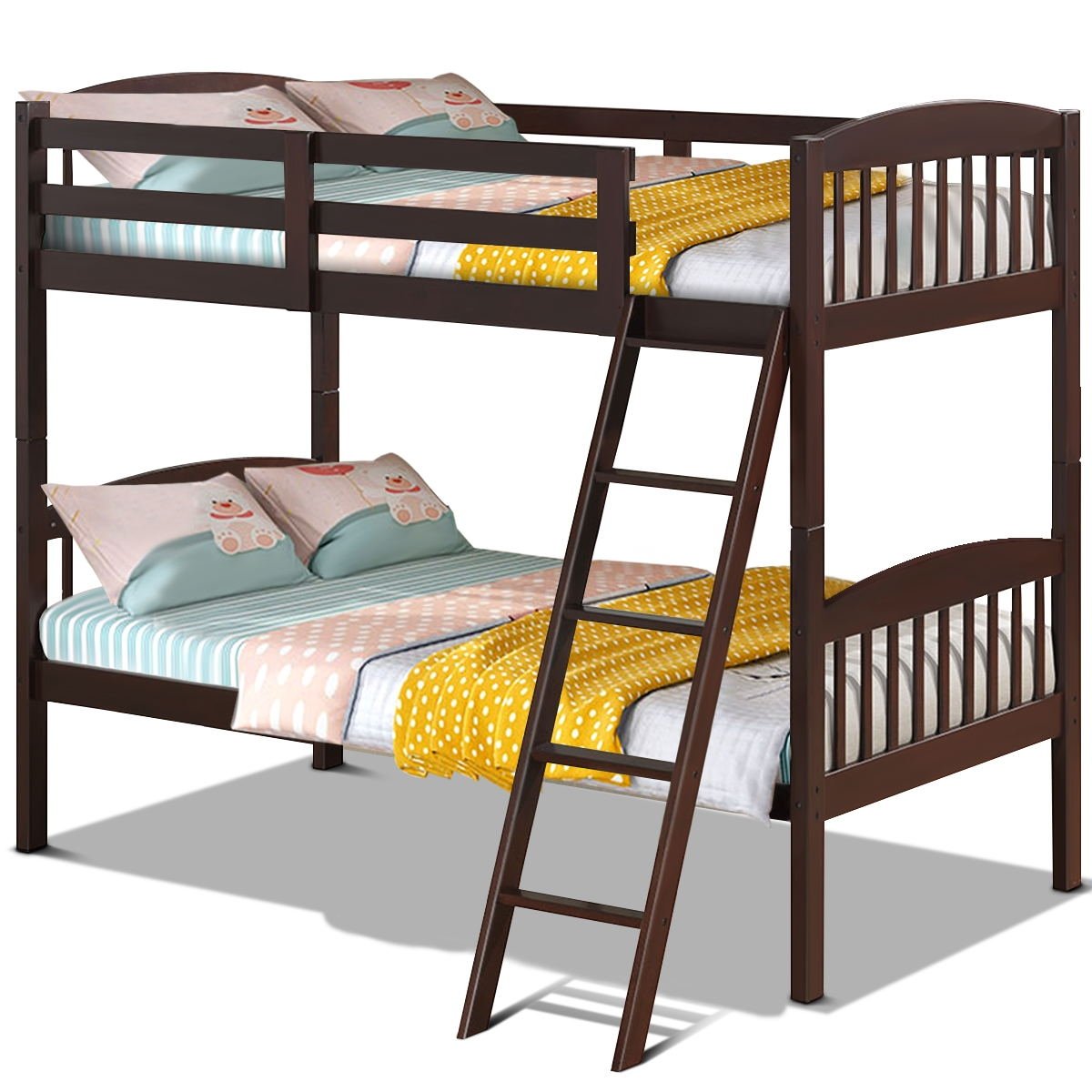 Solid Wood Twin Bunk Beds with Detachable Ladder, Brown Bunk Bed Frame   at Gallery Canada