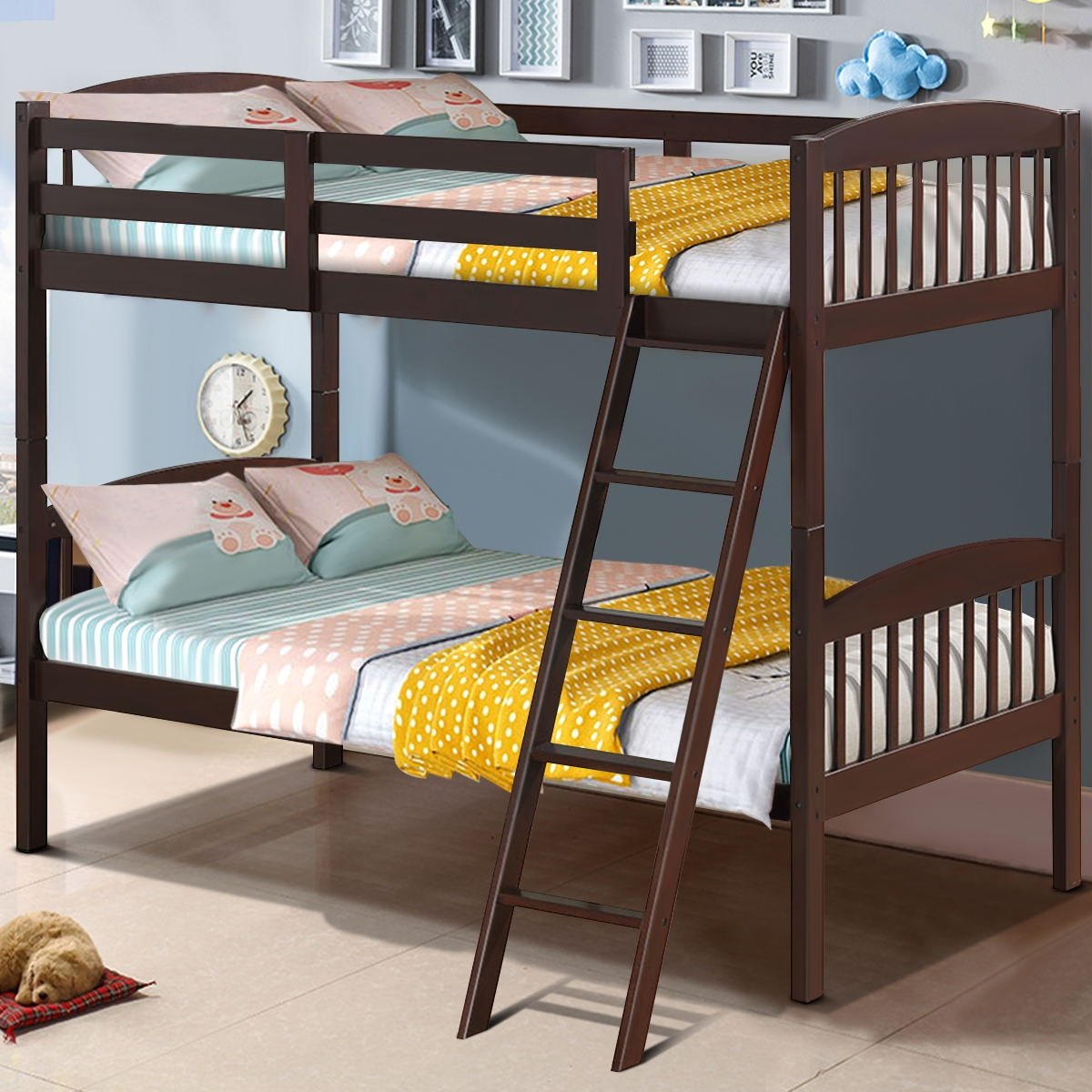 Solid Wood Twin Bunk Beds with Detachable Ladder, Brown - Gallery Canada