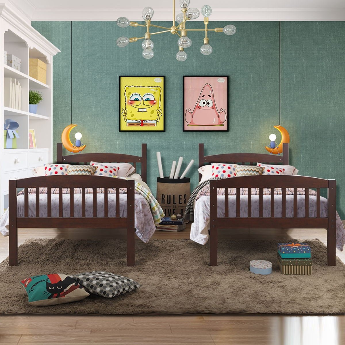 Solid Wood Twin Bunk Beds with Detachable Ladder, Brown Bunk Bed Frame   at Gallery Canada