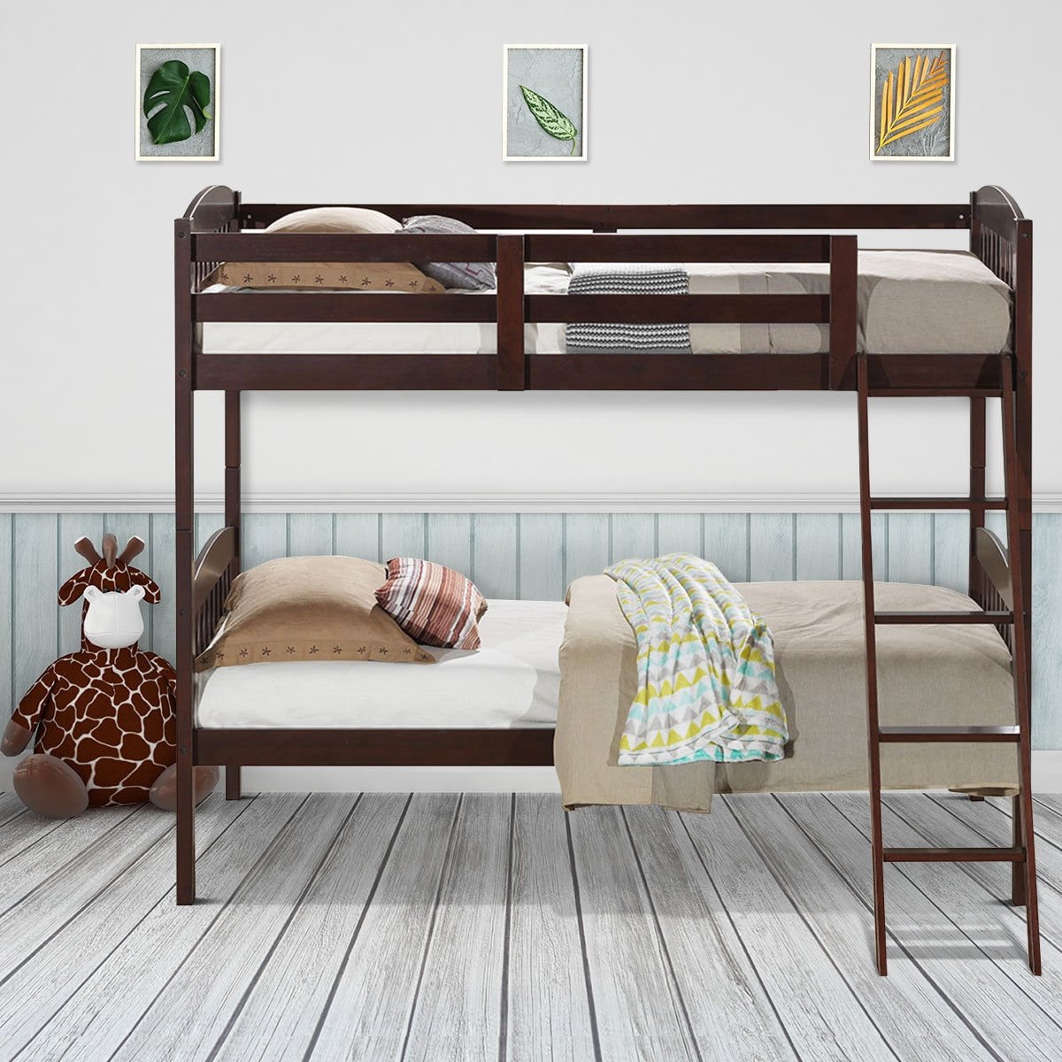 Solid Wood Twin Bunk Beds with Detachable Ladder, Brown - Gallery Canada