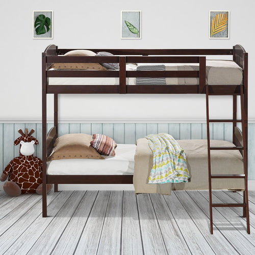 Solid Wood Twin Bunk Beds with Detachable Ladder, Brown