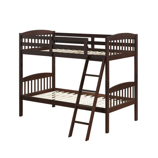 Solid Wood Twin Bunk Beds with Detachable Ladder, Brown Bunk Bed Frame   at Gallery Canada