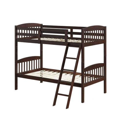 Solid Wood Twin Bunk Beds with Detachable Ladder, Brown