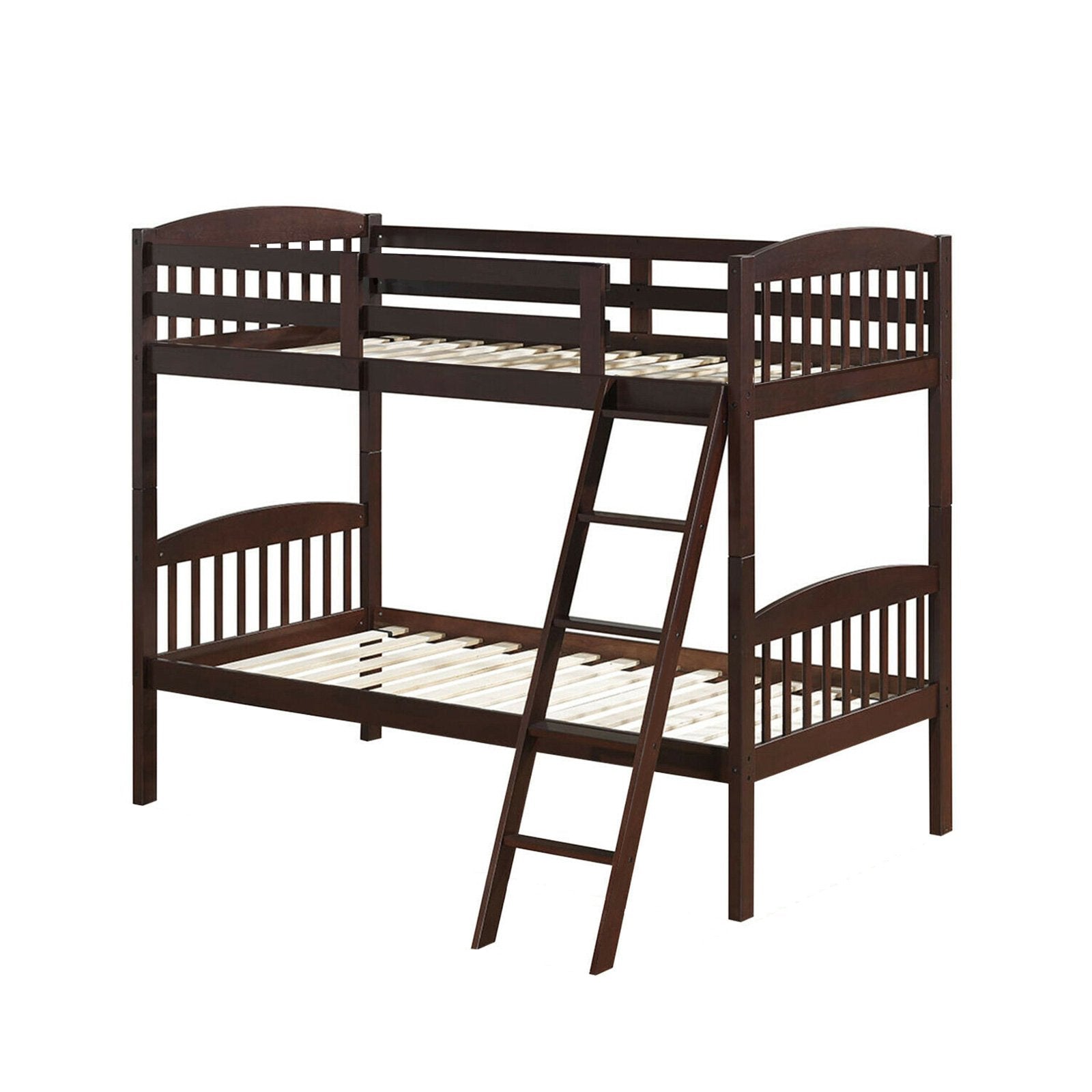 Solid Wood Twin Bunk Beds with Detachable Ladder, Brown Bunk Bed Frame Brown at Gallery Canada
