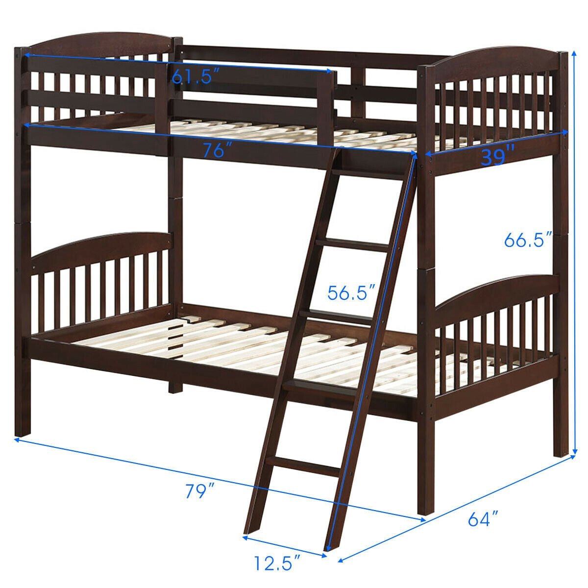 Solid Wood Twin Bunk Beds with Detachable Ladder, Brown - Gallery Canada