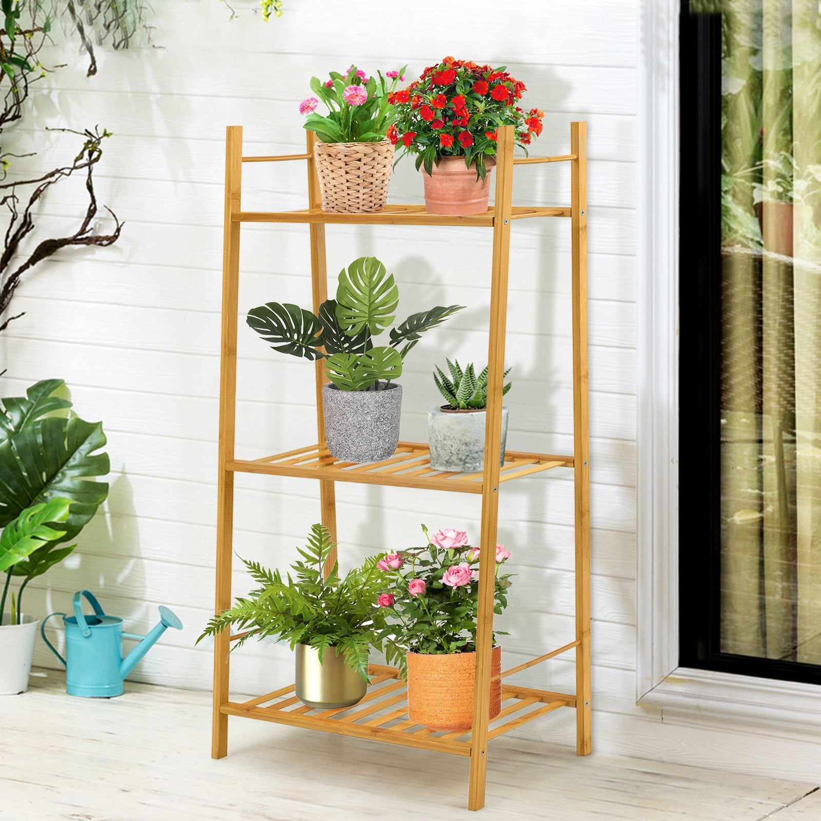 3 Tiers Vertical Bamboo Plant Stand, Natural Plant Stands   at Gallery Canada