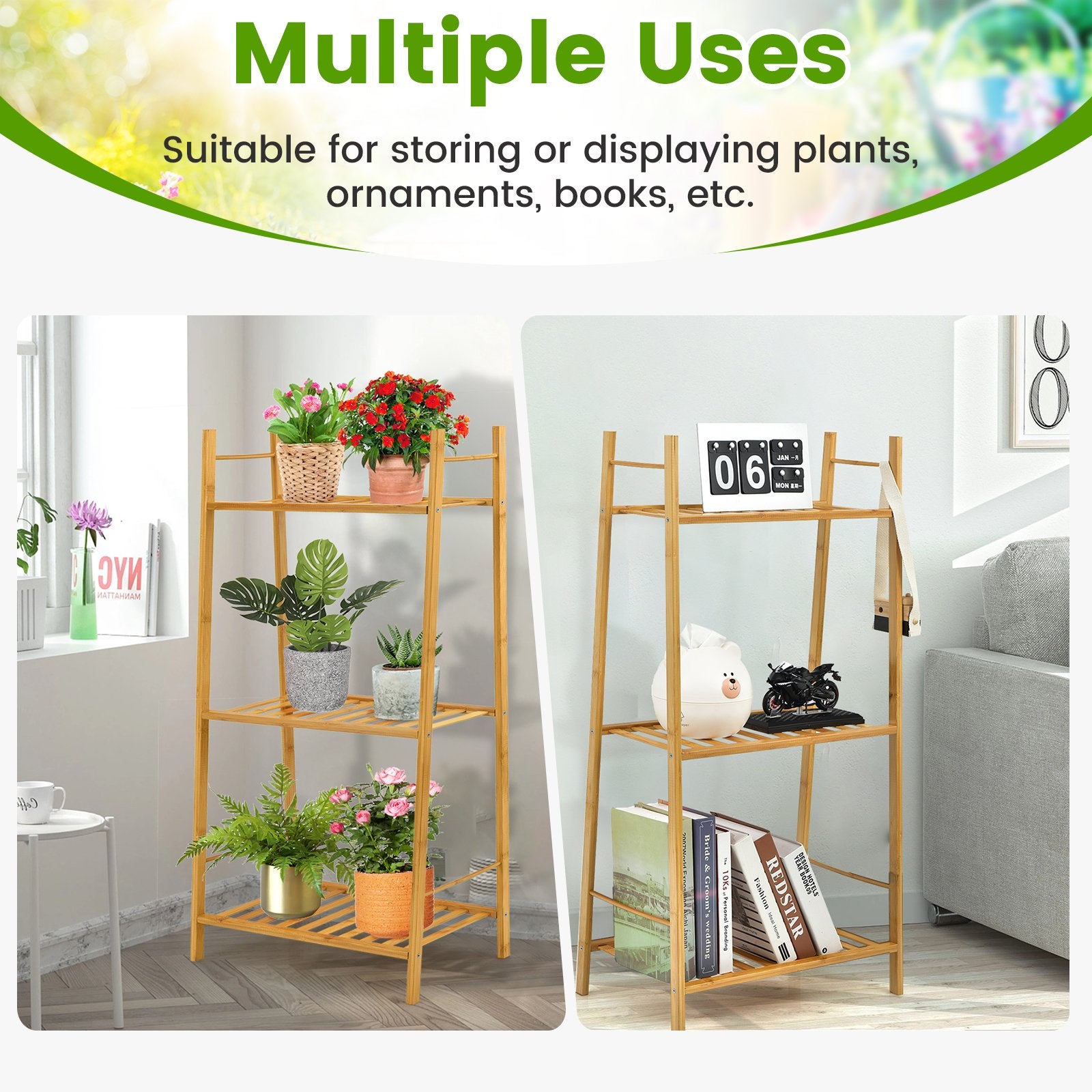 3 Tiers Vertical Bamboo Plant Stand, Natural Plant Stands   at Gallery Canada