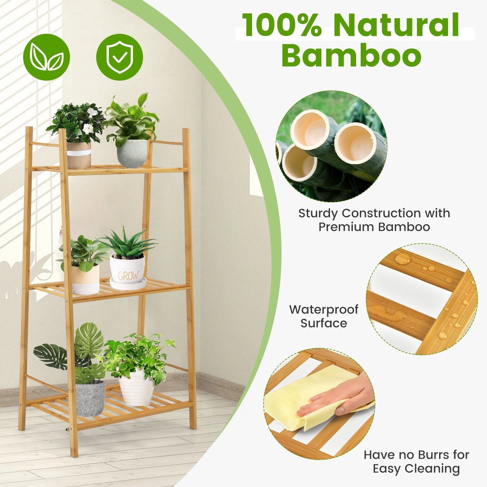 3 Tiers Vertical Bamboo Plant Stand, Natural Plant Stands   at Gallery Canada