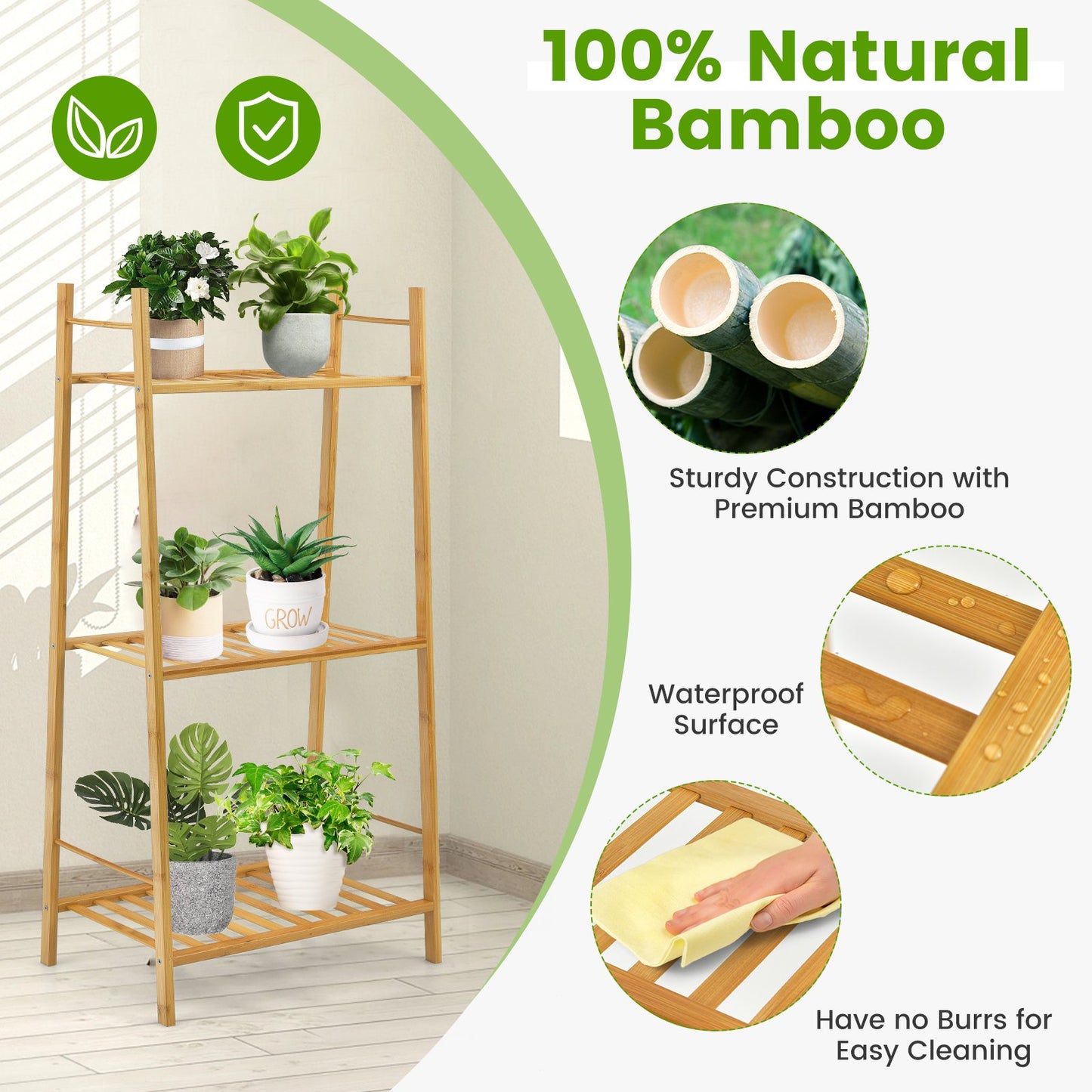 3 Tiers Vertical Bamboo Plant Stand, Natural Plant Stands   at Gallery Canada