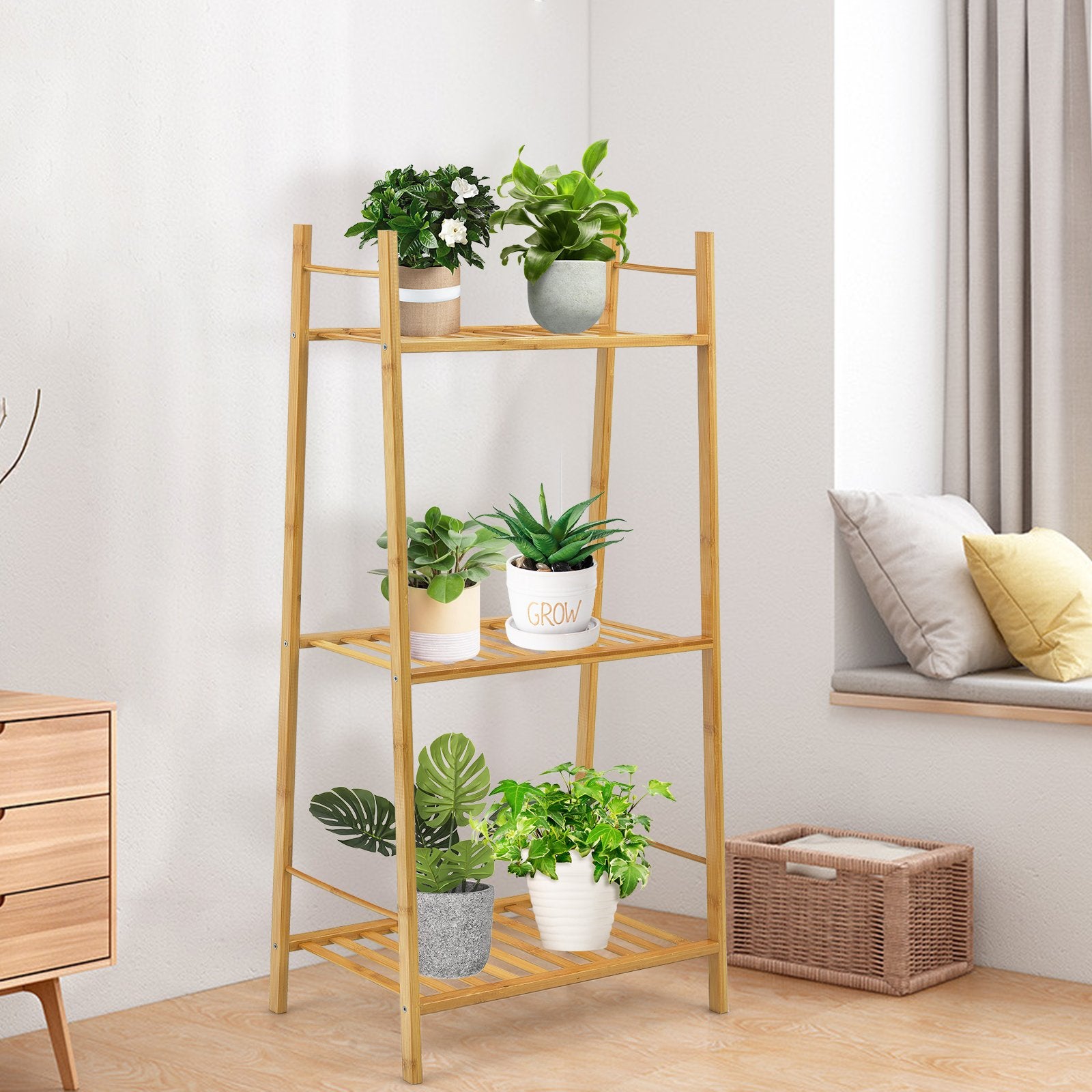 3 Tiers Vertical Bamboo Plant Stand, Natural Plant Stands   at Gallery Canada