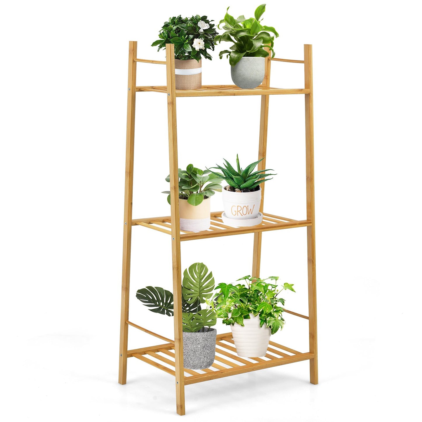 3 Tiers Vertical Bamboo Plant Stand, Natural Plant Stands   at Gallery Canada