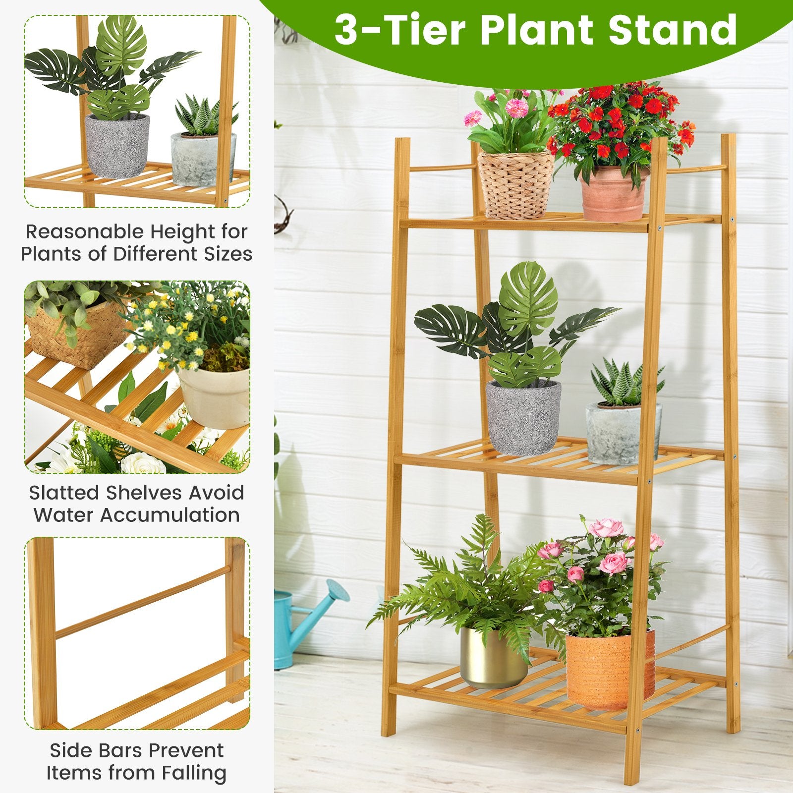 3 Tiers Vertical Bamboo Plant Stand, Natural Plant Stands   at Gallery Canada